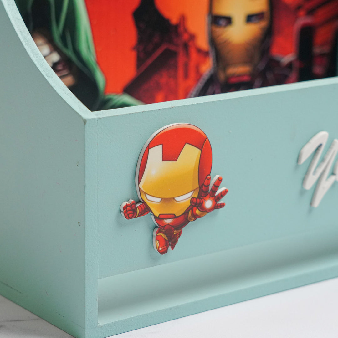 Personalized Ironman Theme Mdf Wood Book Rack For Kids