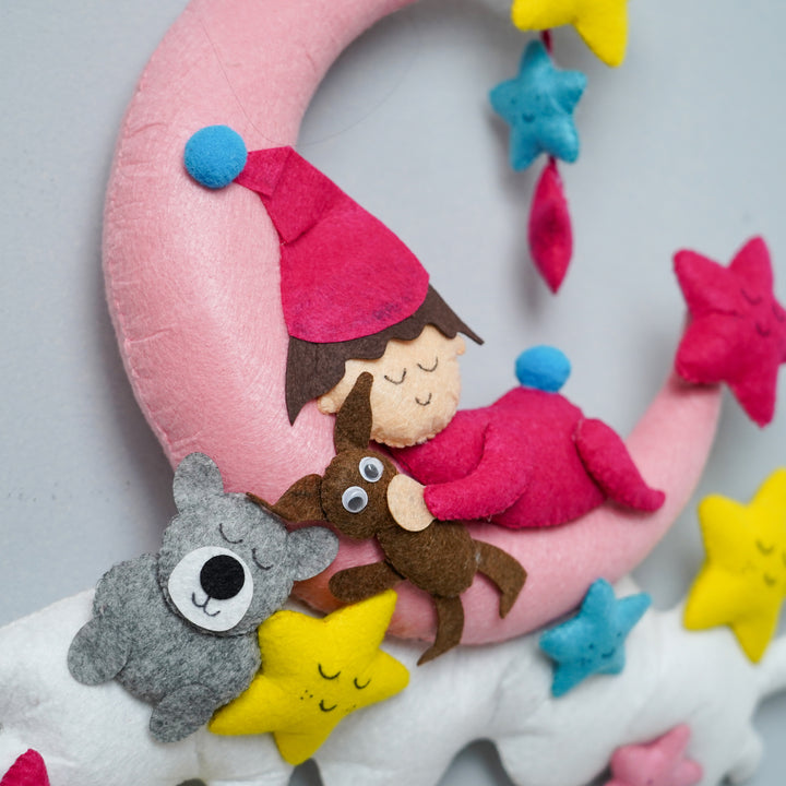 Handcrafted Personalized Baby & Moon Felt Name Plates for Kids