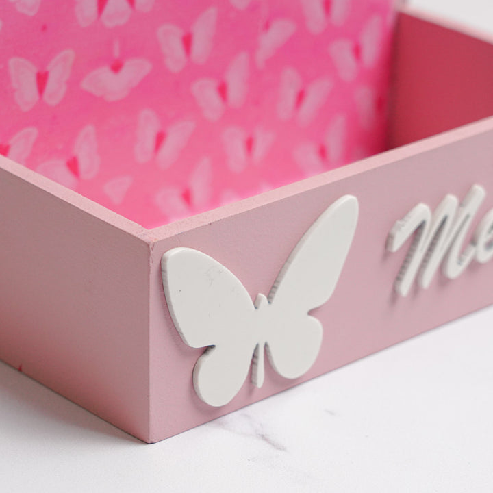 Personalized Butterfly Theme Mdf Wood Stationery Organizer For Kids