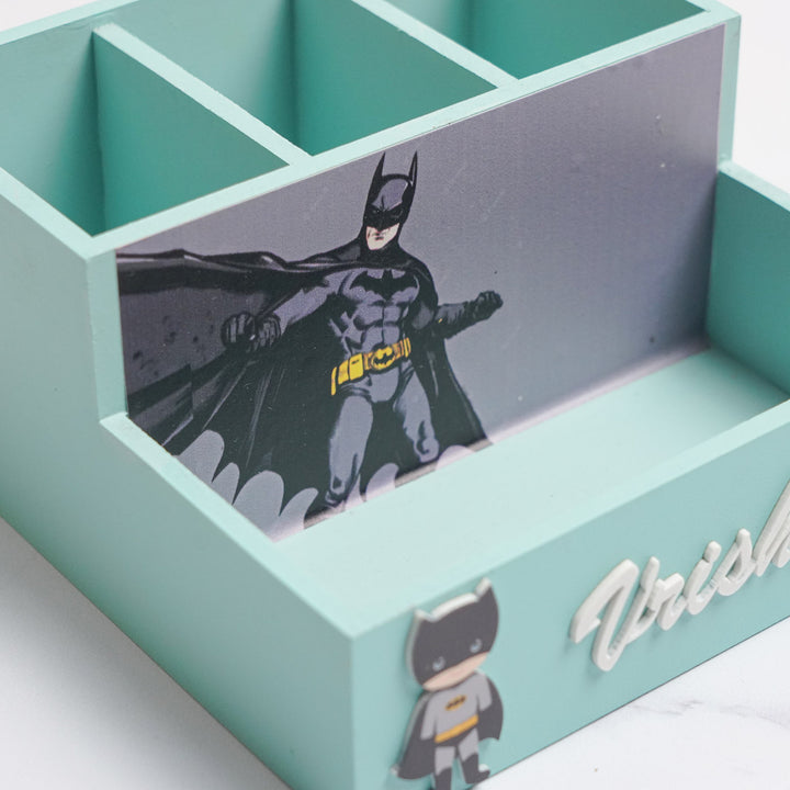 Personalized Batman Theme Mdf Wood Stationery Organizer For Kids