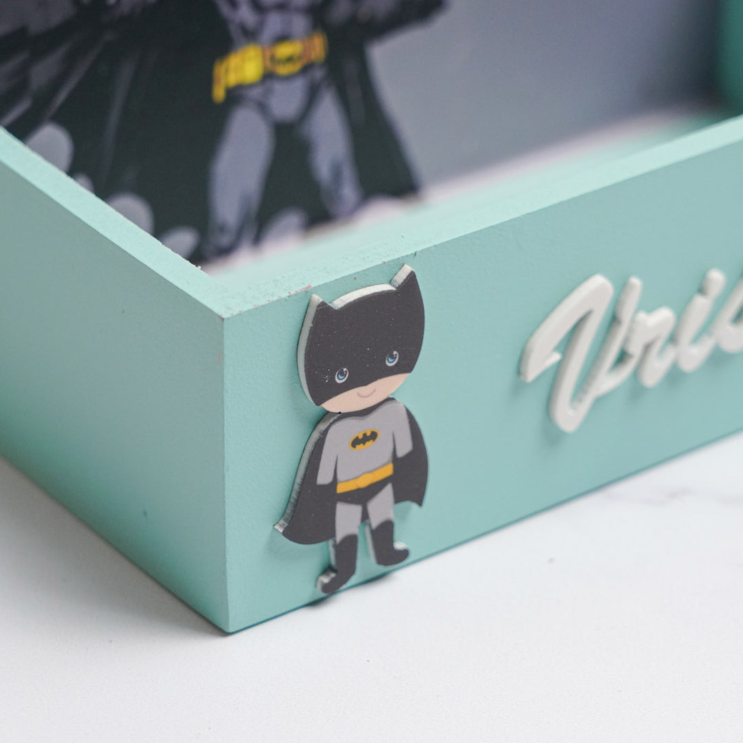 Personalized Batman Theme Mdf Wood Stationery Organizer For Kids