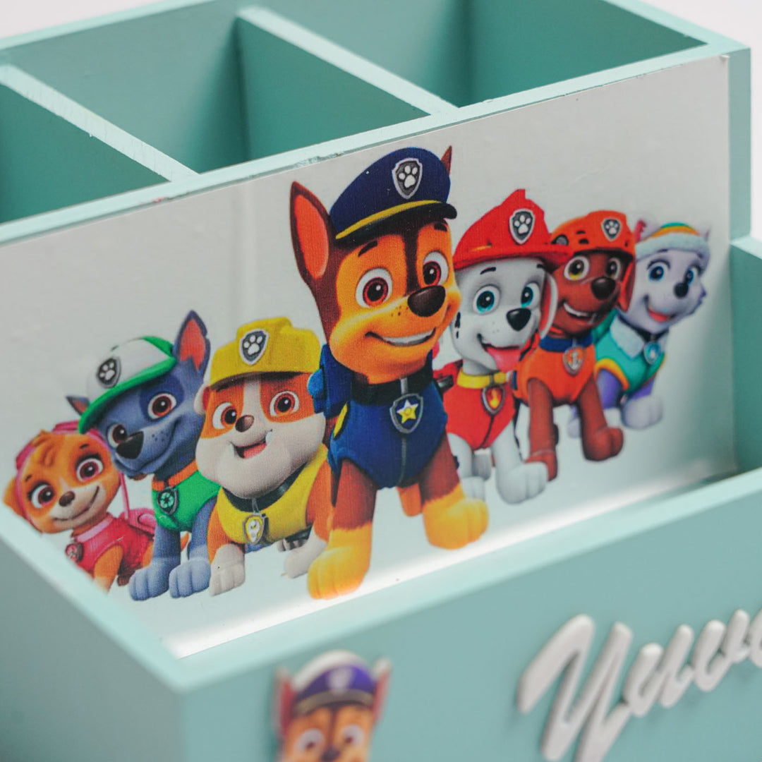 Personalized Paw Petrol Theme Mdf Wood Stationery Organizer For Kids