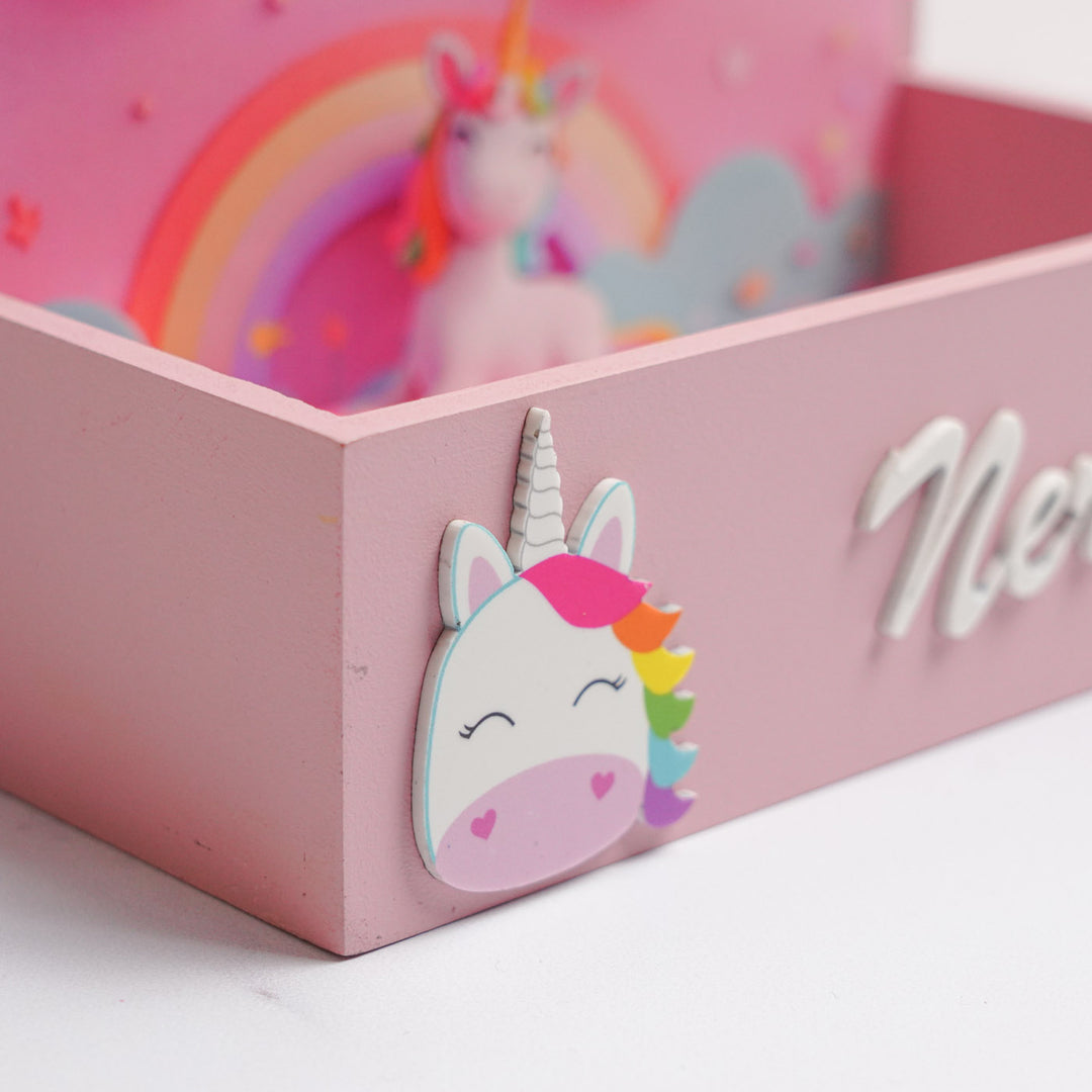 Personalized Unicorn Theme Mdf Wood Stationery Organizer For Kids