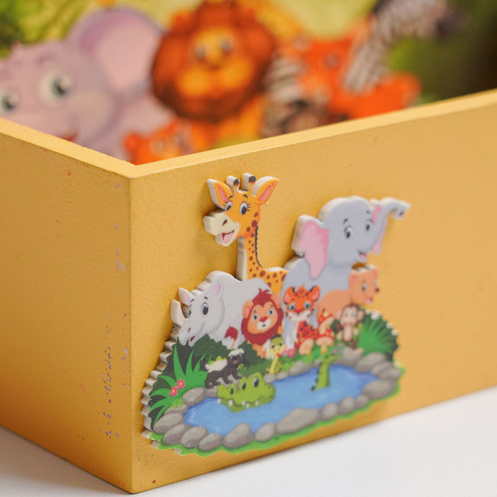 Personalized Jungle Theme Mdf Wood Stationery Organizer For Kids