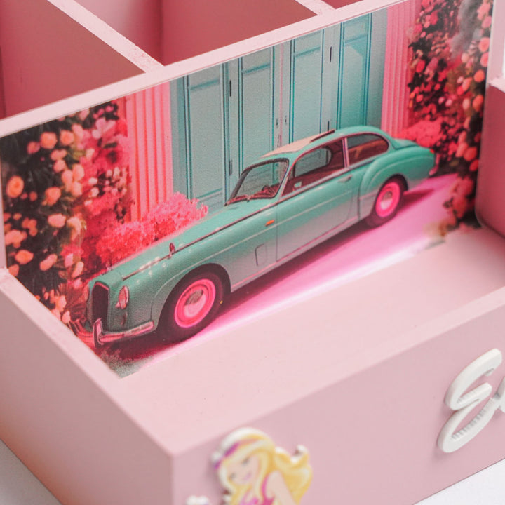 Personalized Barbie Theme Mdf Wood Stationery Organizer For Kids