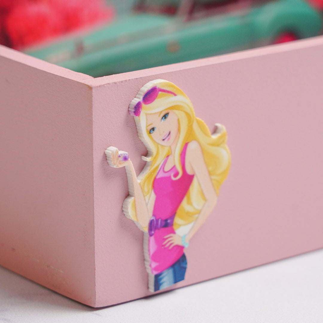 Personalized Barbie Theme Mdf Wood Stationery Organizer For Kids