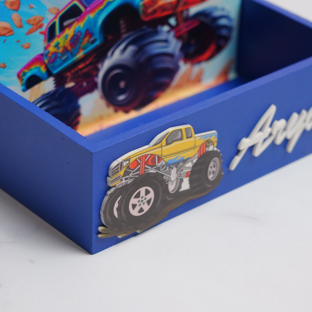 Personalized Truck Theme Mdf Wood Stationery Organizer For Kids