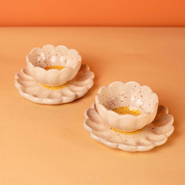 Handmade Daisy Dessert Bowl & Plate | Set Of 2