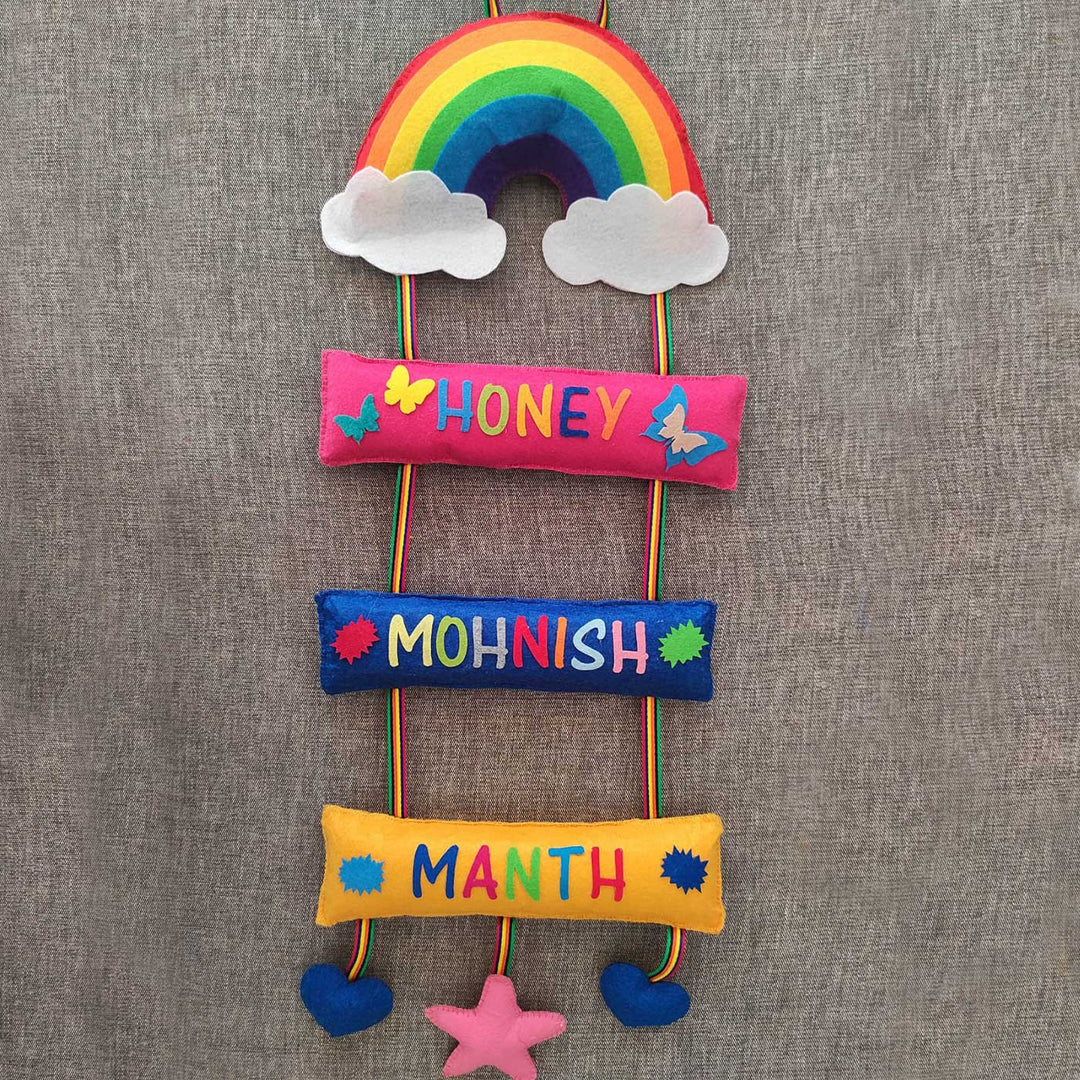 Personalized Handmade Rainbow Felt Name Plate for Siblings