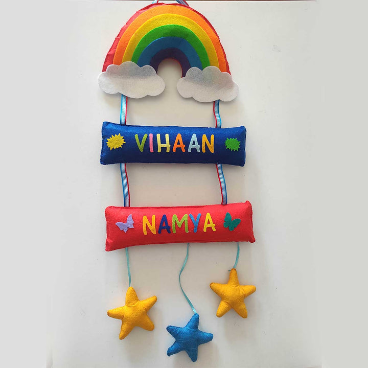 Personalized Handmade Rainbow Felt Name Plate for Siblings