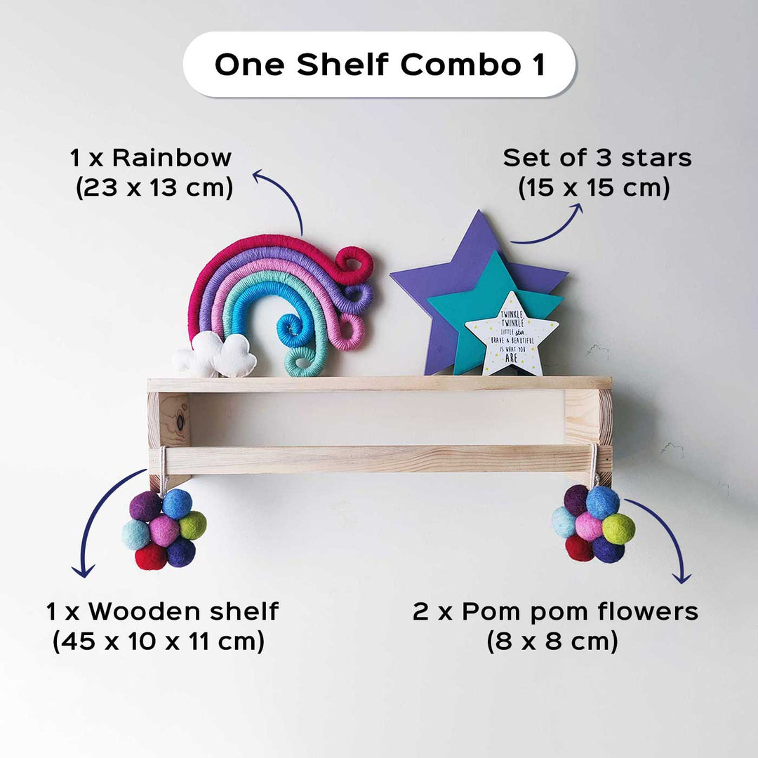 Handcrafted Pinewood & Felt Kids Room Shelf Set-Up