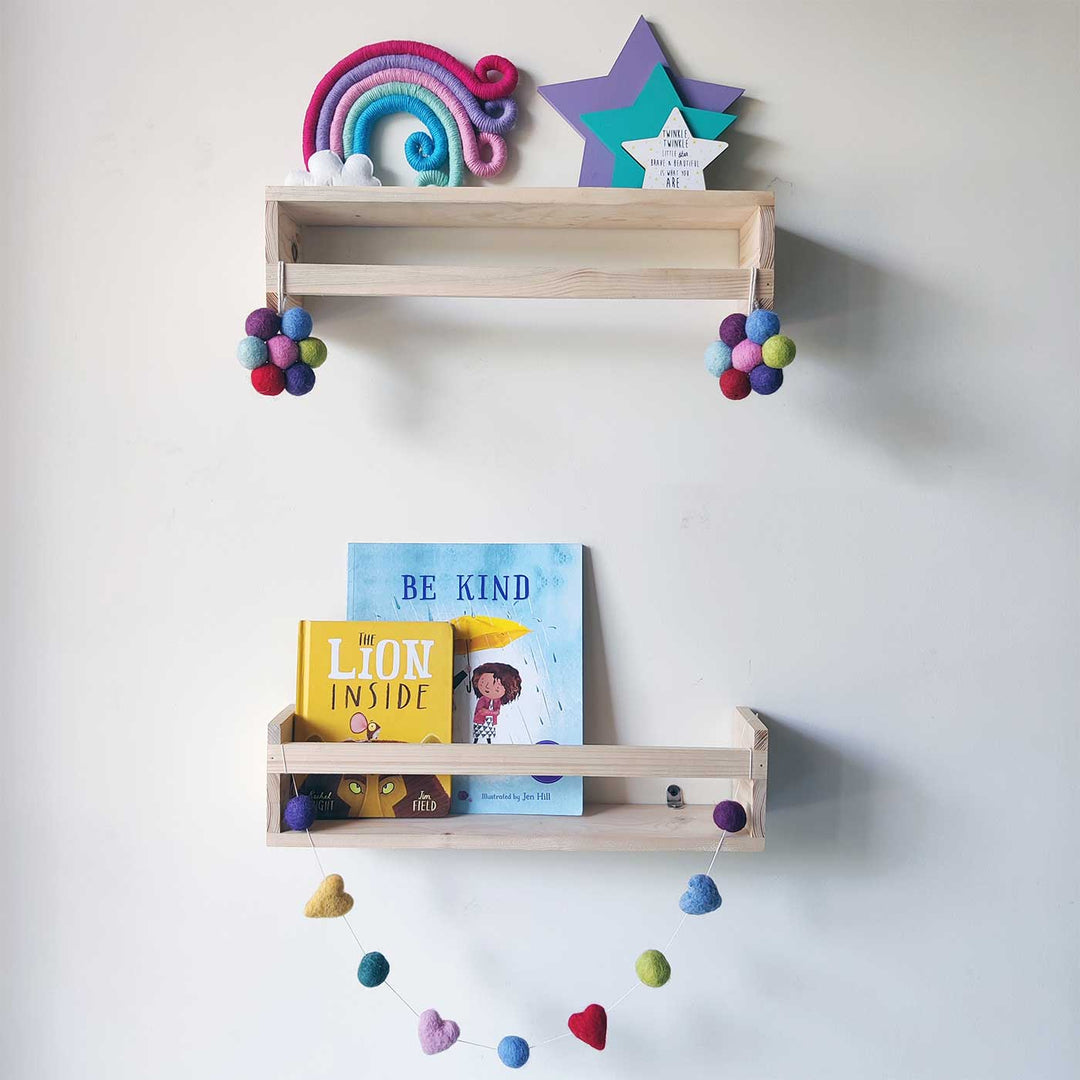 Handcrafted Pinewood & Felt Kids Room Shelf Set-Up