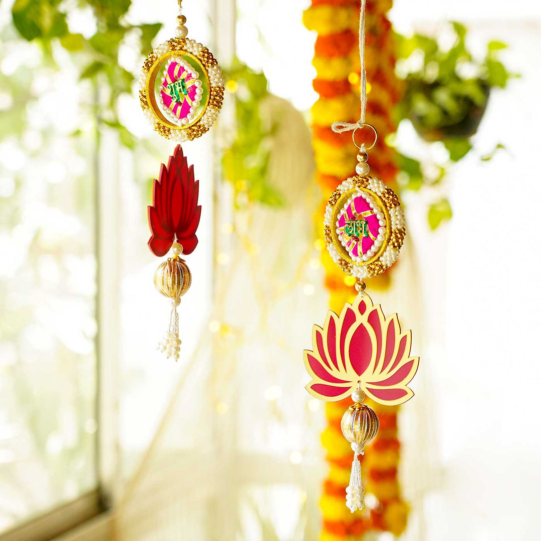 Handmade Decorative Bangles Shubh Labh Hanging With Hanging Lotus