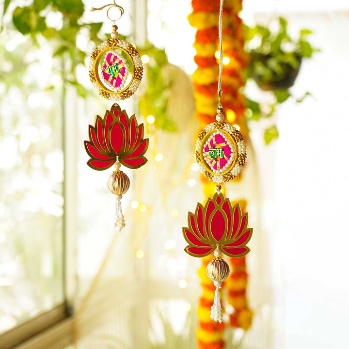 Handmade Decorative Bangles Shubh Labh Hanging With Hanging Lotus