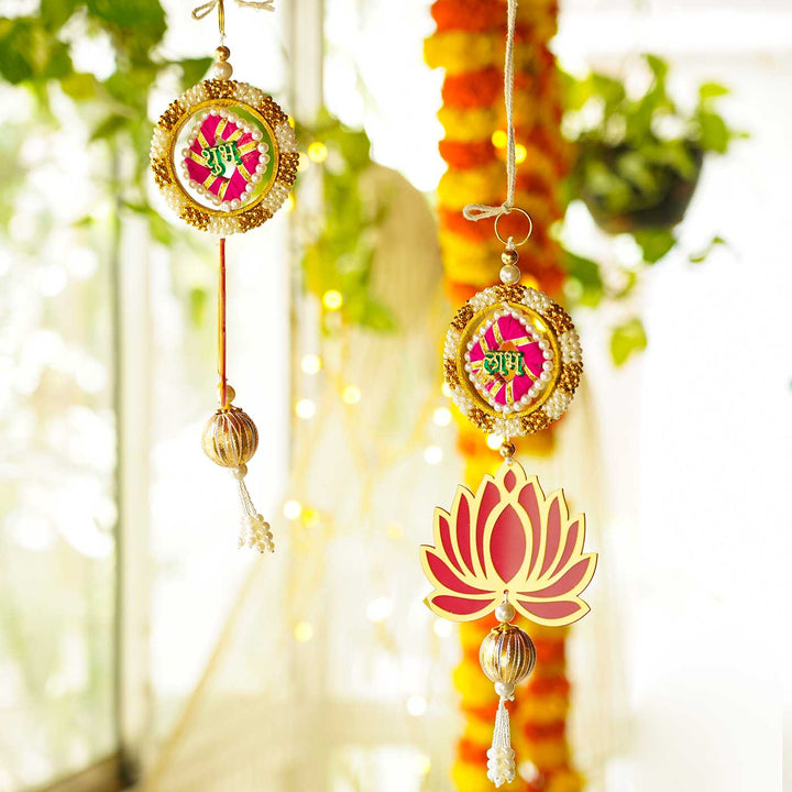 Handmade Decorative Bangles Shubh Labh Hanging With Hanging Lotus