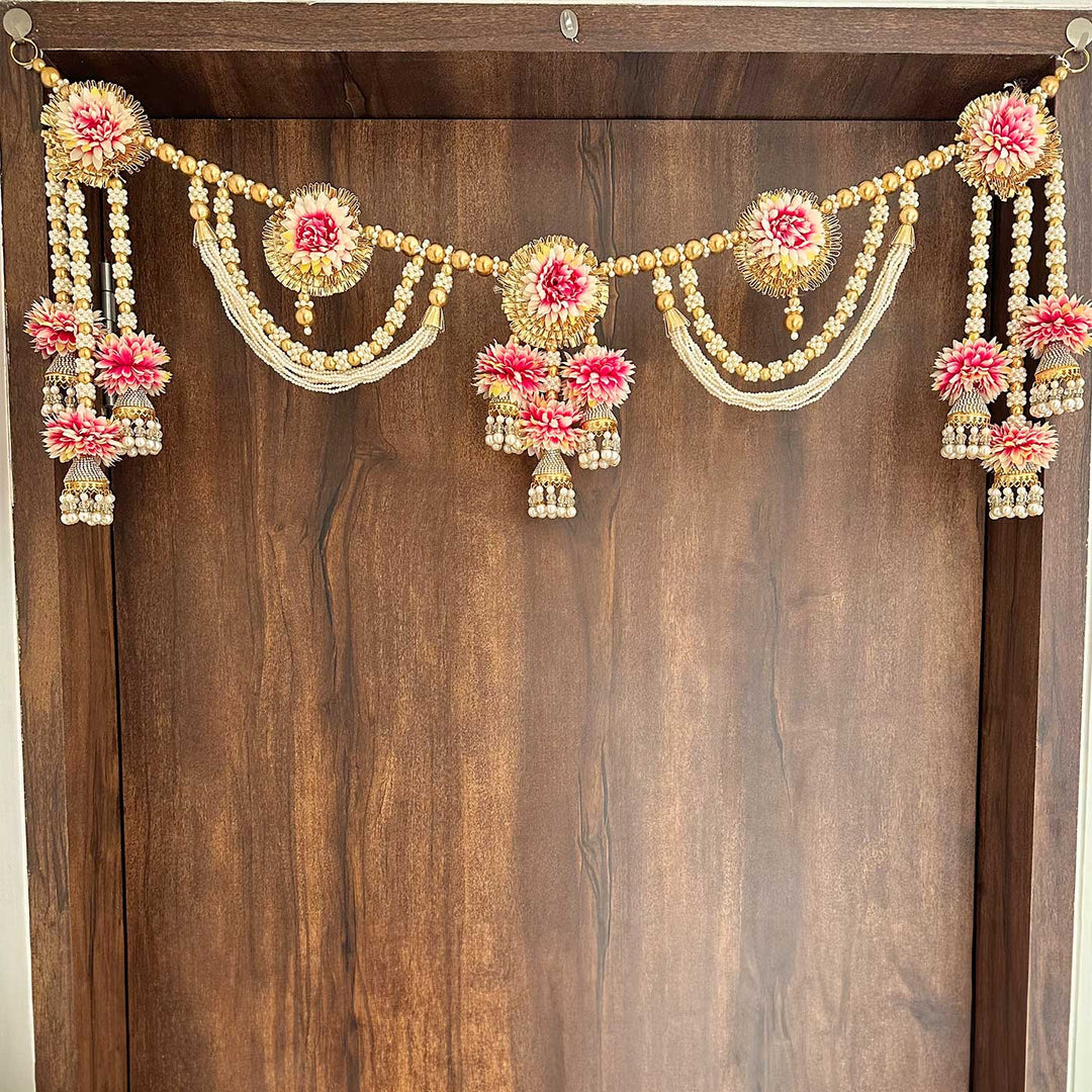 Handmade Decorative Golden Floral & Pearl Toran