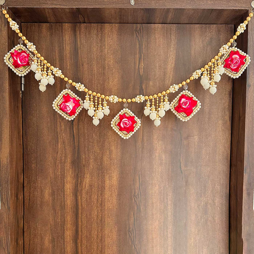 Handmade Decorative Red Rose & Square Bangles Toran