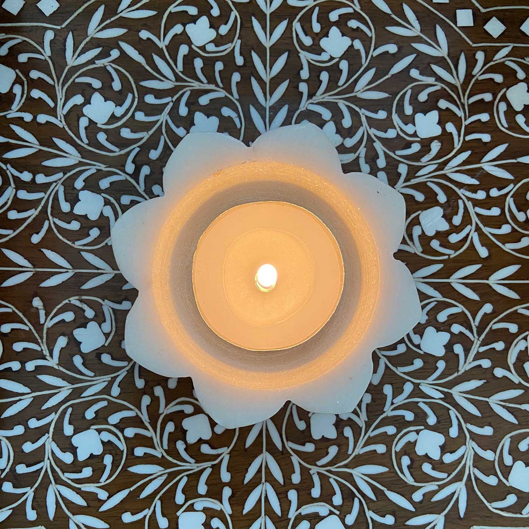 Handmade Deep Flower Marble Tealight Holder