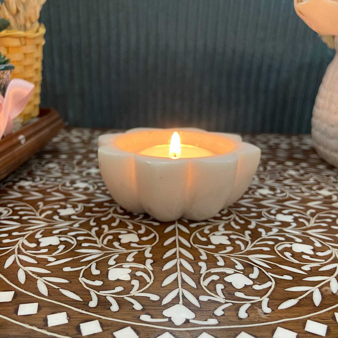 Handmade Deep Flower Marble Tealight Holder