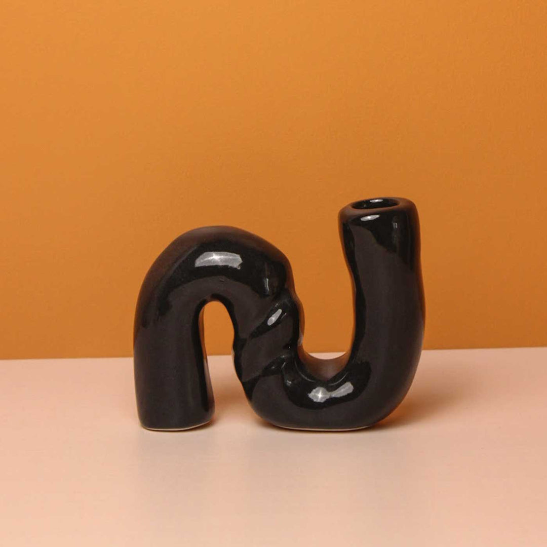 Handmade Black Desert Waves Ceramic Candle Holder