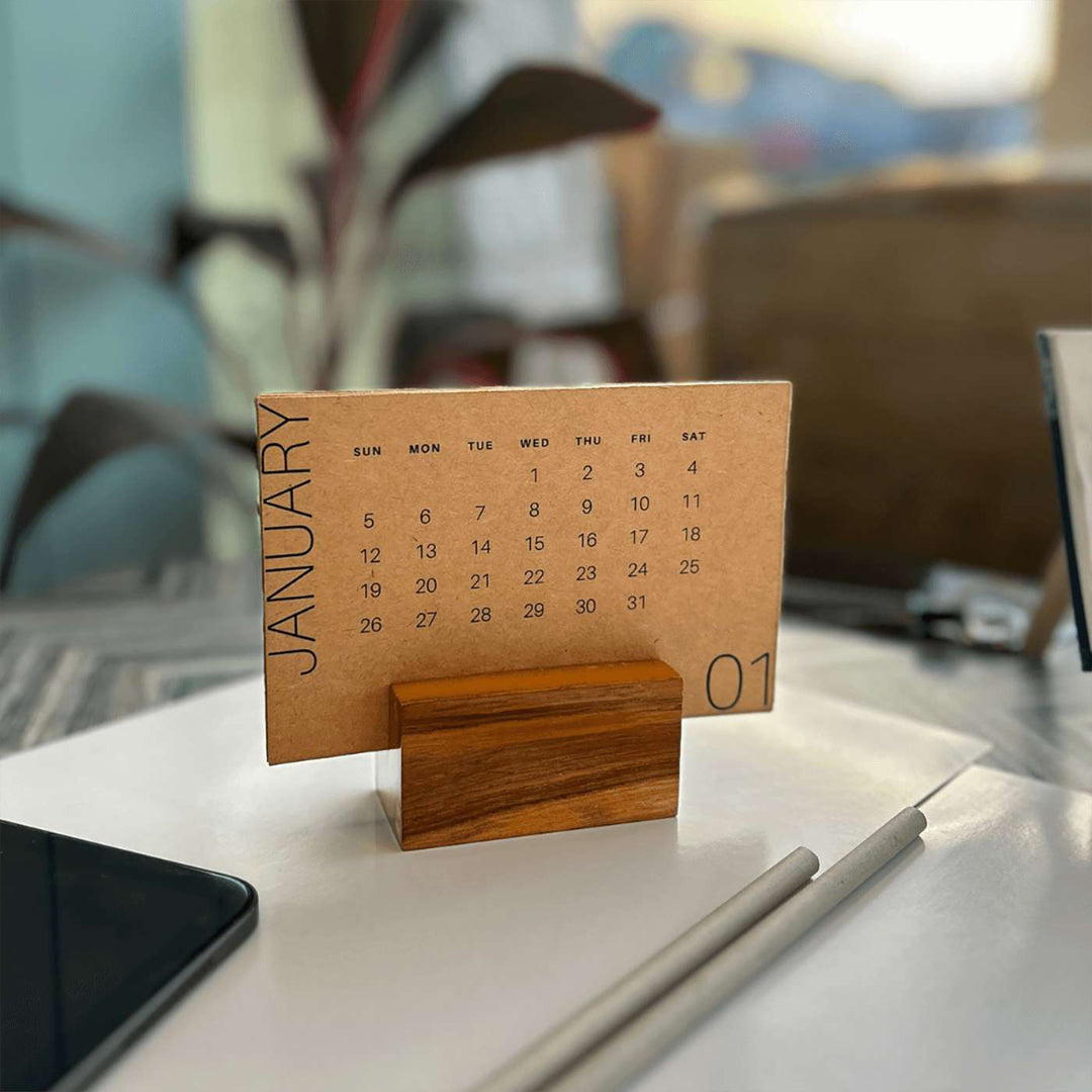 Handmade Brown 2025 Desk Calendar With Stand