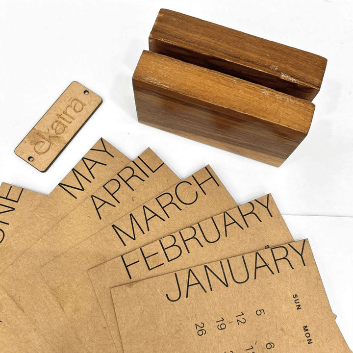 Handmade Brown 2025 Desk Calendar With Stand