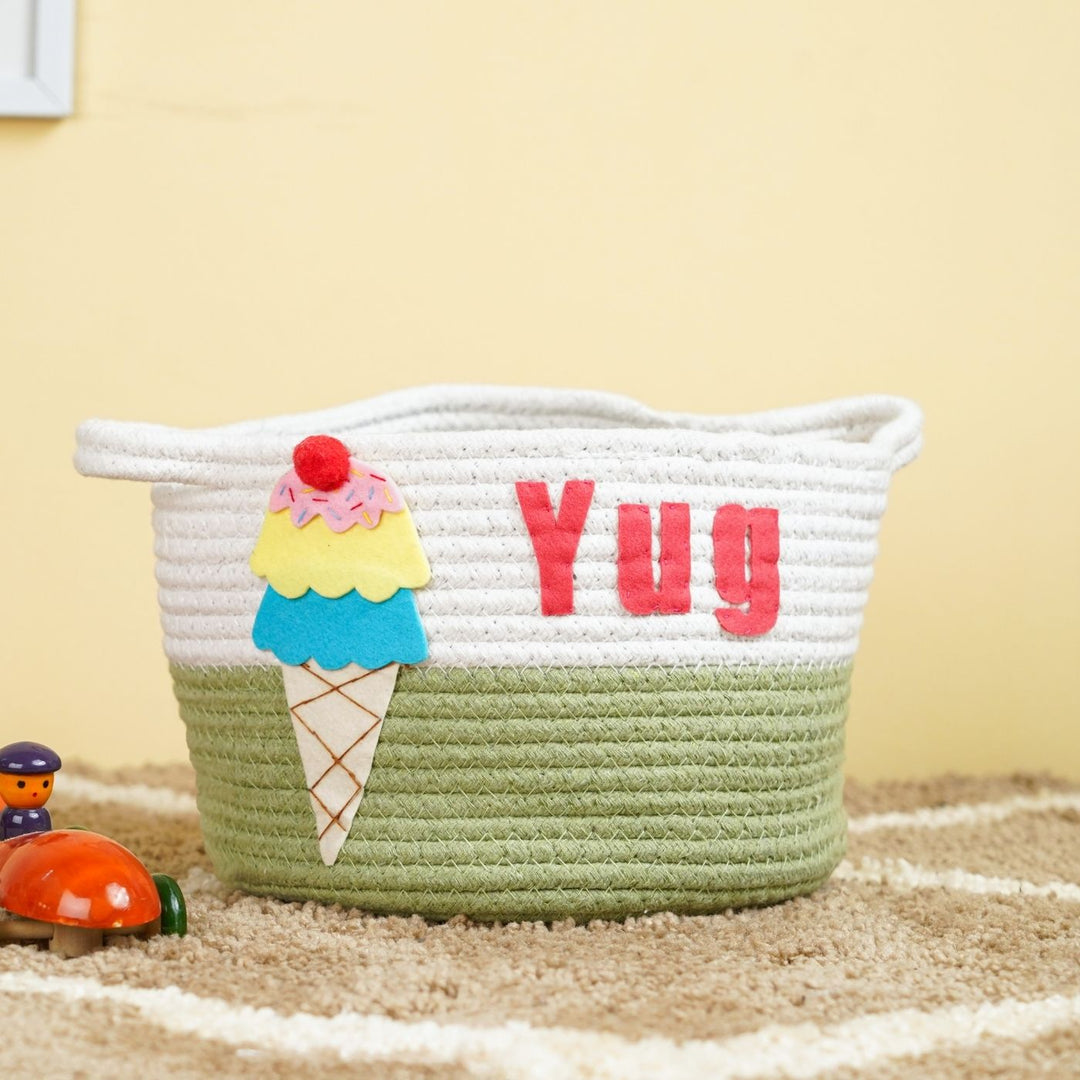 Handmade Personalized Ice Cream Themed Kids Rope Basket