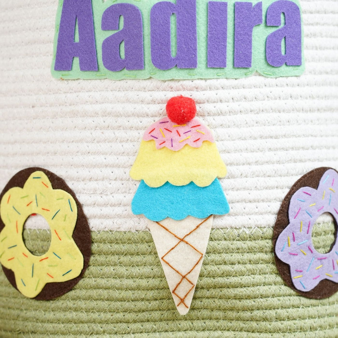 Handmade Personalized Ice Cream Themed Kids Rope Basket