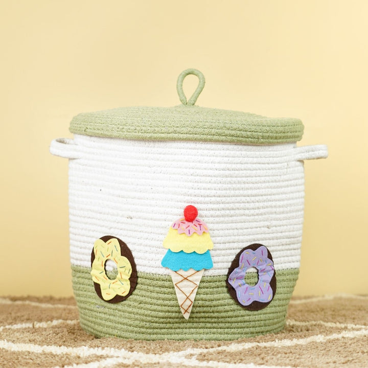 Handmade Personalized Ice Cream Themed Kids Rope Basket