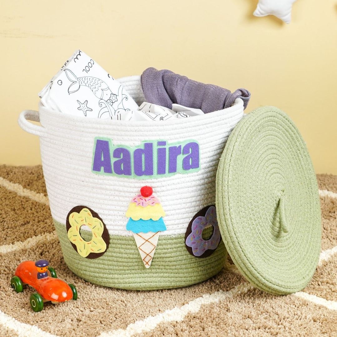 Handmade Personalized Ice Cream Themed Kids Rope Basket