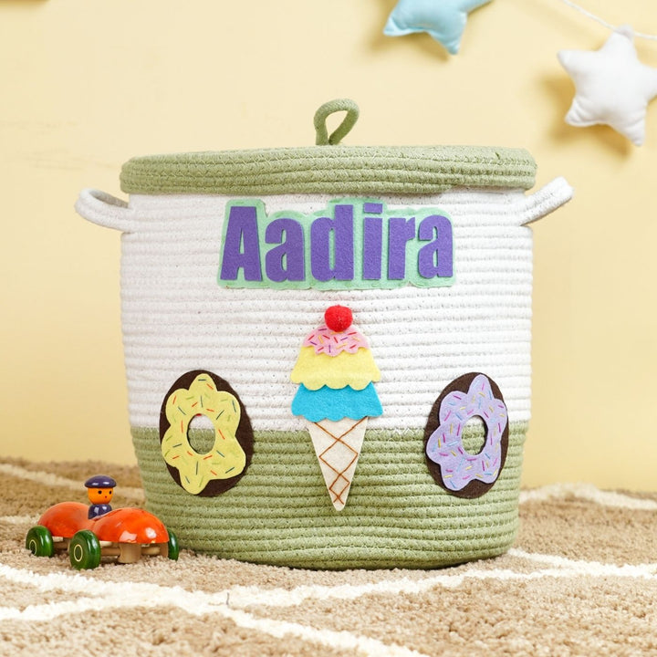 Handmade Personalized Ice Cream Themed Kids Rope Basket