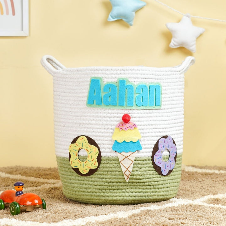 Handmade Personalized Ice Cream Themed Kids Rope Basket