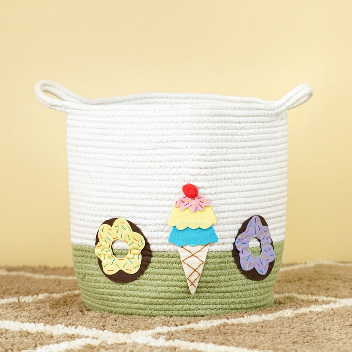 Handmade Personalized Ice Cream Themed Kids Rope Basket