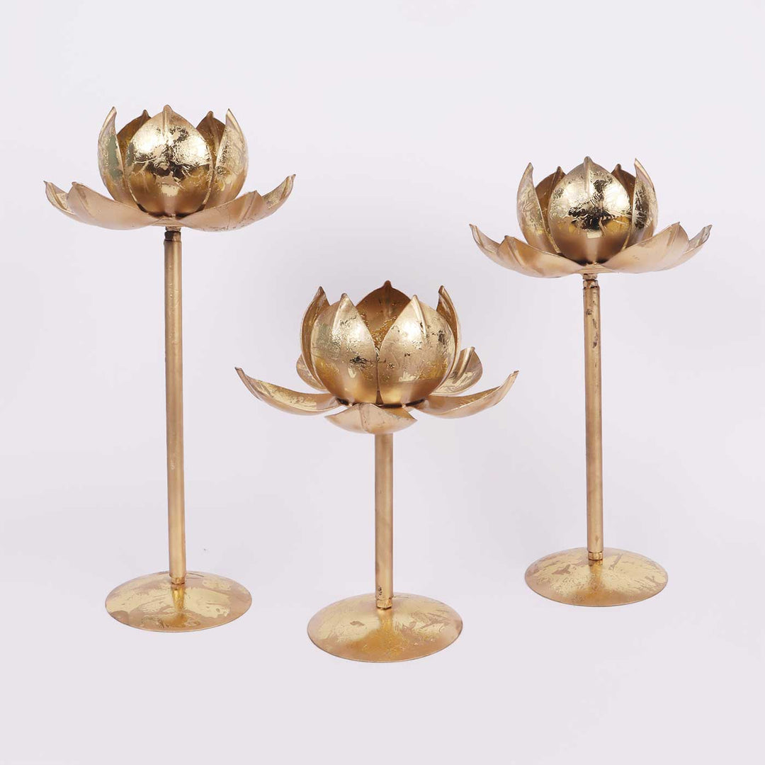 Handmade Lotus Iron Tealight Holder With Detachable Stands | Set of 3