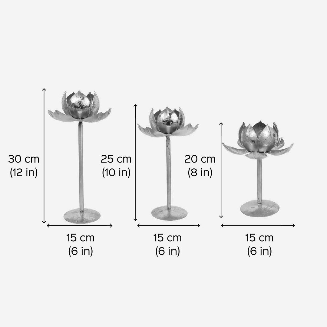 Handmade Lotus Iron Tealight Holder With Detachable Stands | Set of 3