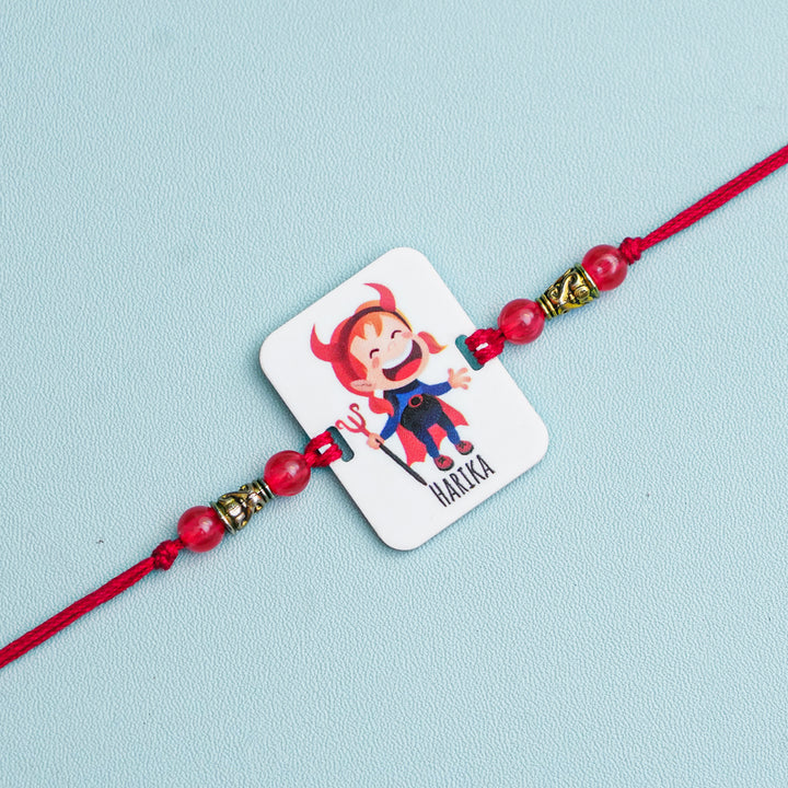 Personalized Handmade Devil Sister Acrylic Rakhi With Roli Chawal