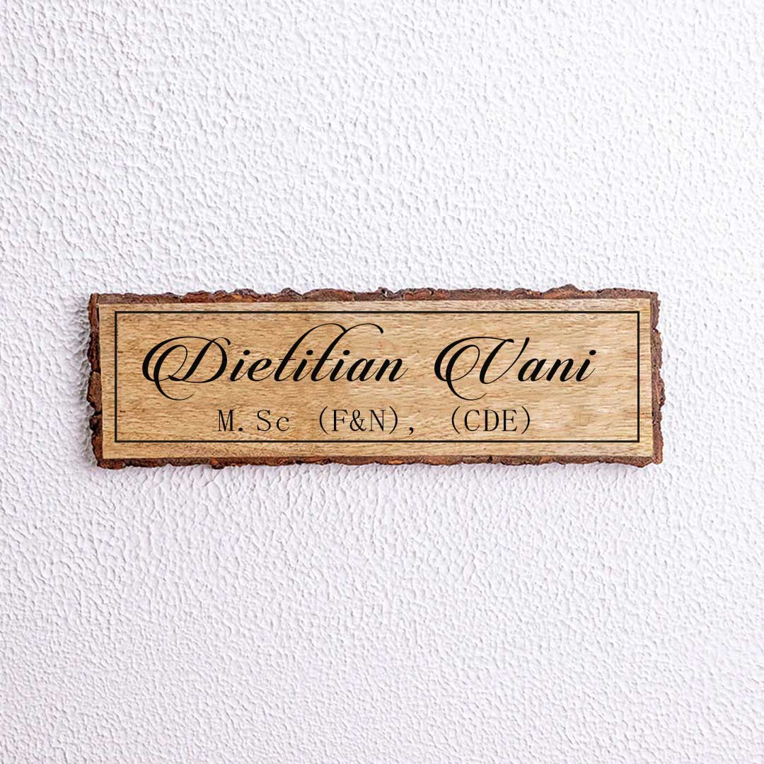 Handcrafted Mango Wood Personalized Professional Name Plate for Dietitian