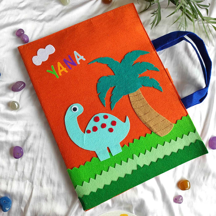 Personalized Handmade Dinosaur Theme Felt Kids Craft Folder