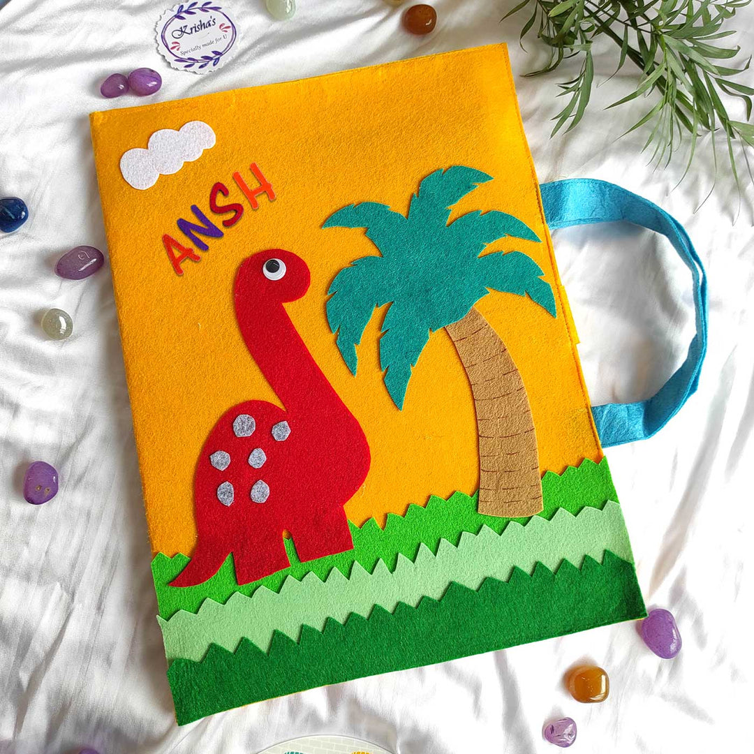 Personalized Handmade Dinosaur Theme Felt Kids Craft Folder