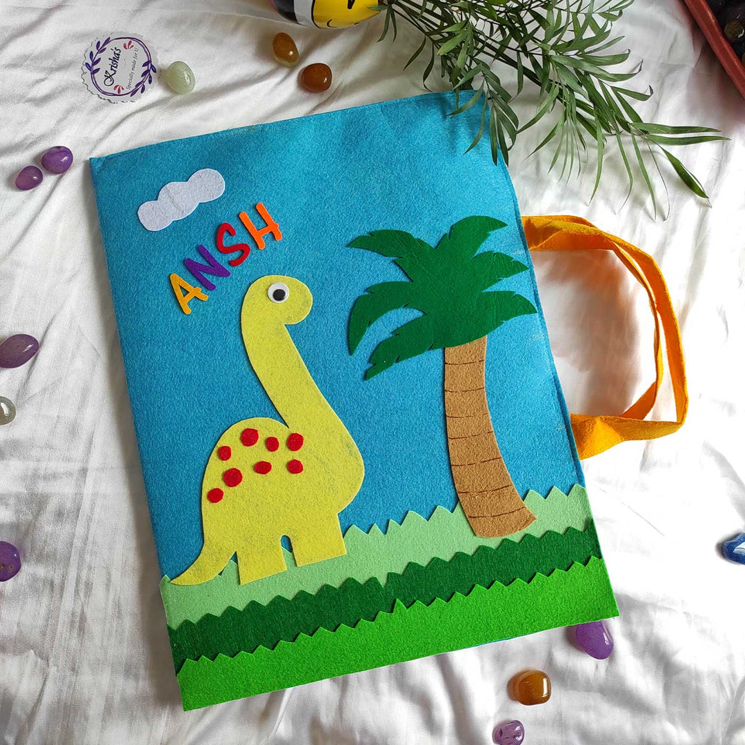 Personalized Handmade Dinosaur Theme Felt Kids Craft Folder