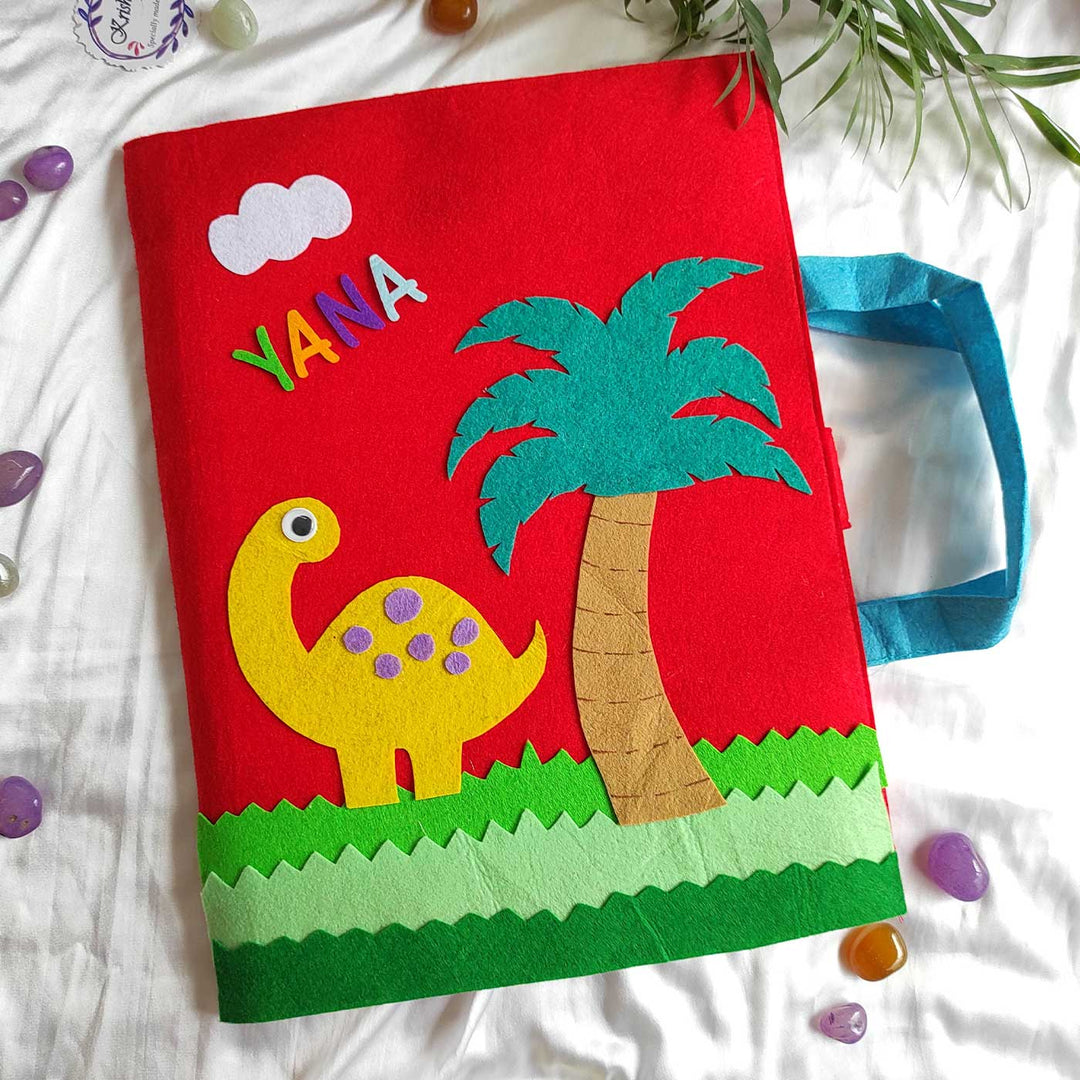 Personalized Handmade Dinosaur Theme Felt Kids Craft Folder