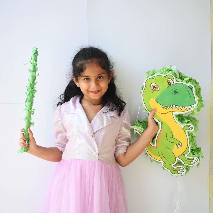 Handmade Dinosaur Theme Pull String Pinata With Stick For Birthday Party Decoration