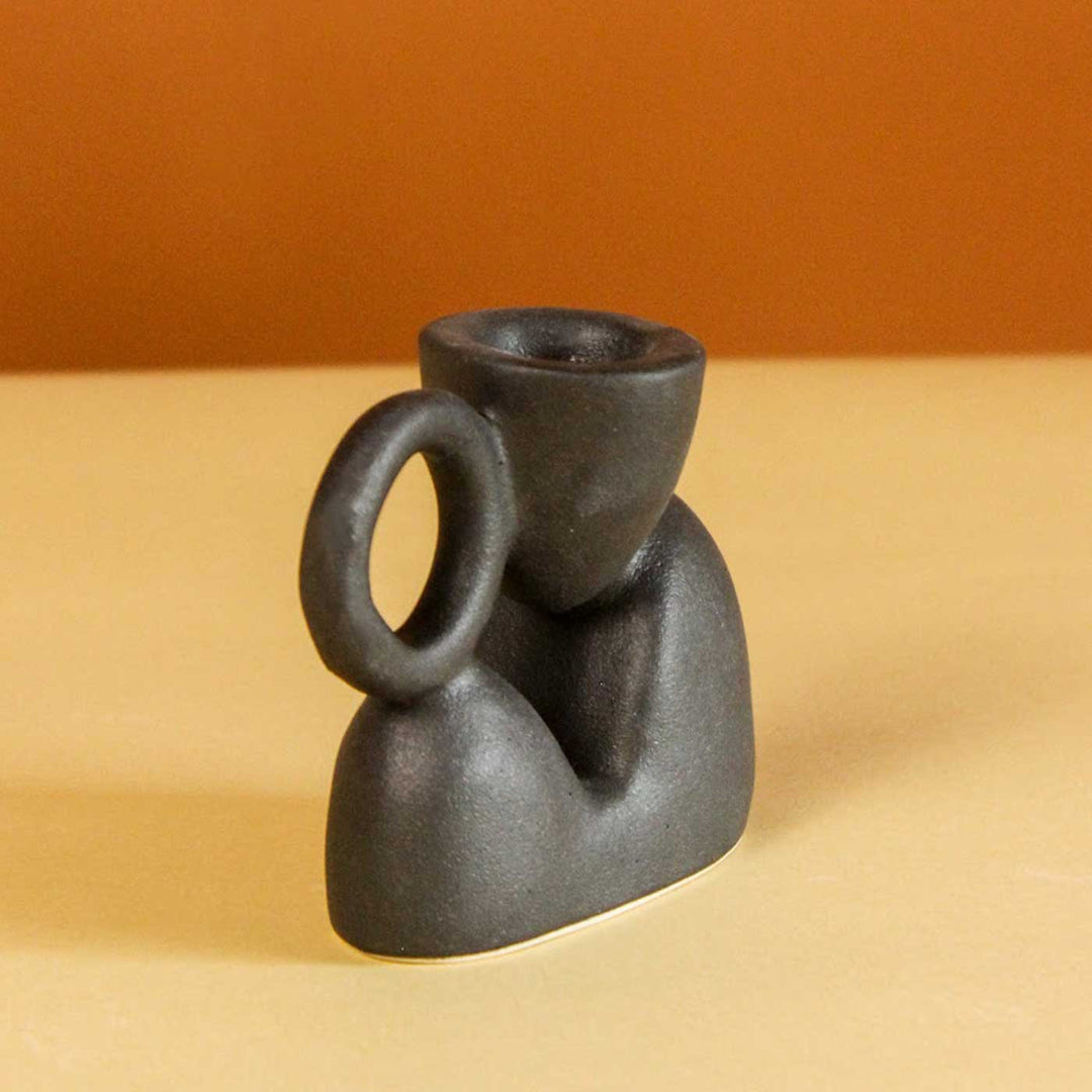 Handmade Black Divine Halo Ceramic Pillar Candle Holder