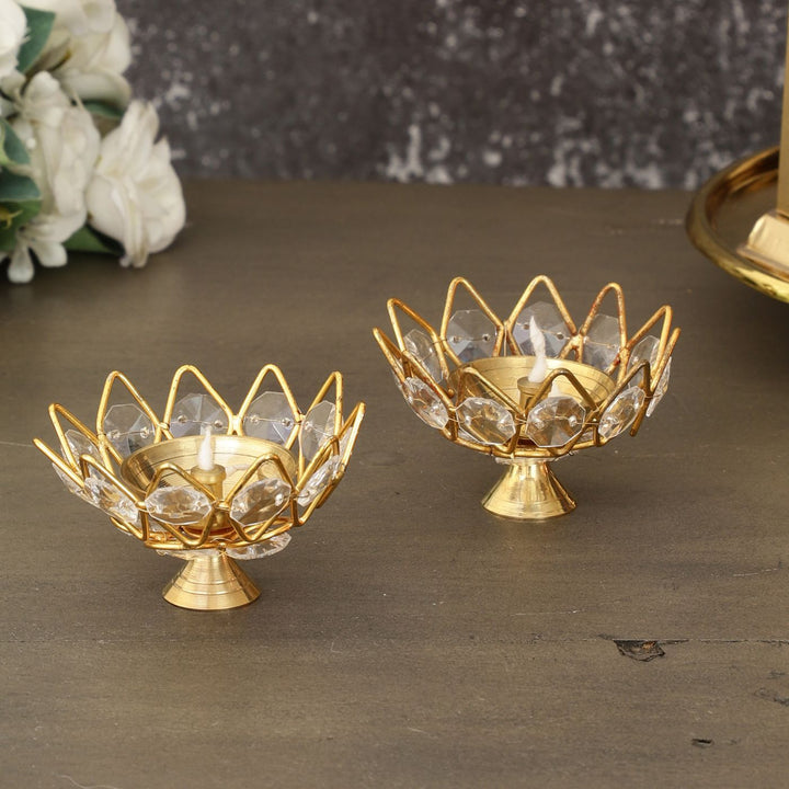 Handmade 3 Inch Crystal Diya Metal Oil Lamp / Diya | Set Of 2