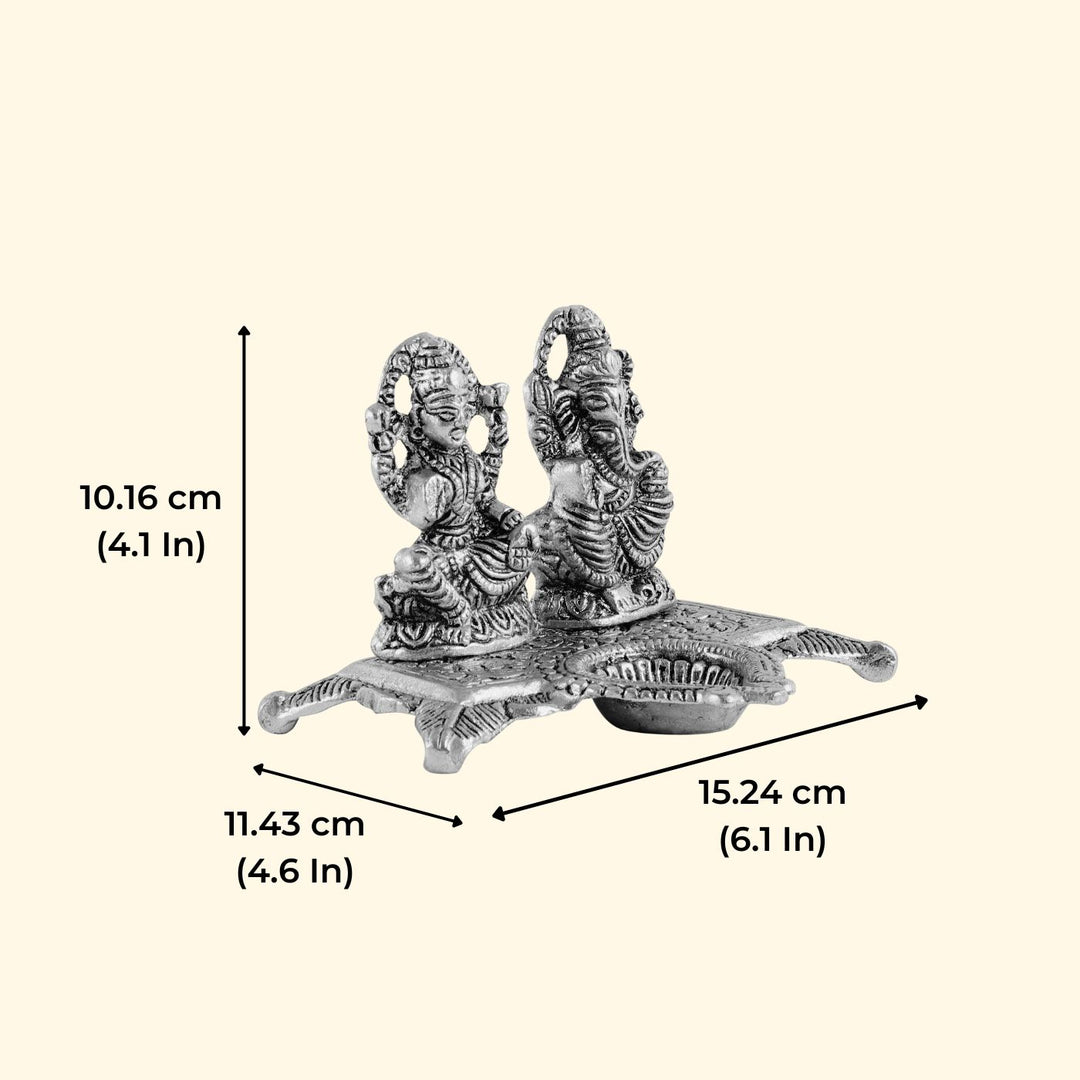 Handmade Laxmi & Ganesha Chowki Metal Oil Lamp / Diya