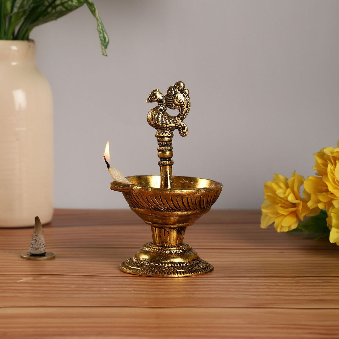 Handmade Decorative Peacock Aluminium Oil Lamp / Diya