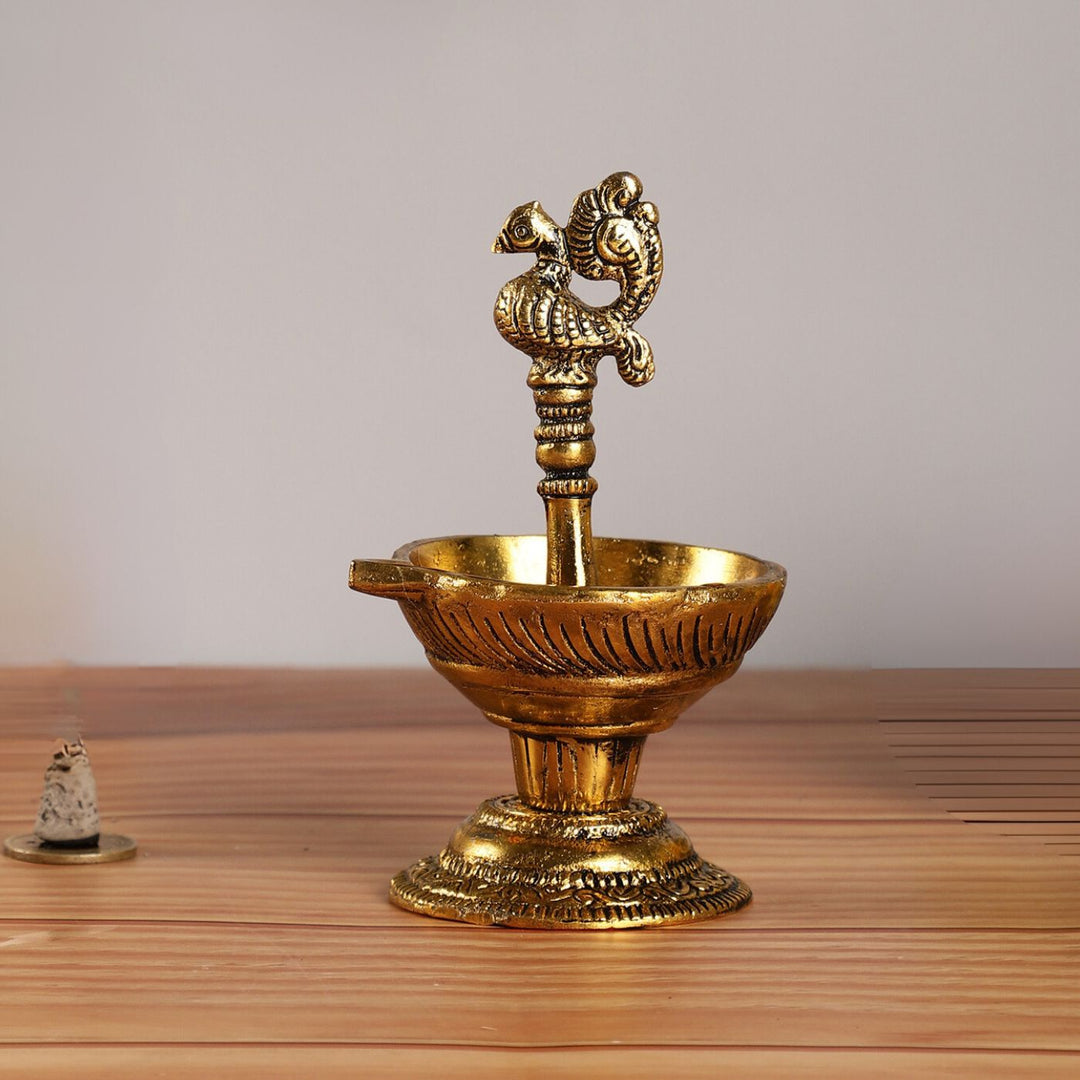 Handmade Decorative Peacock Aluminium Oil Lamp / Diya