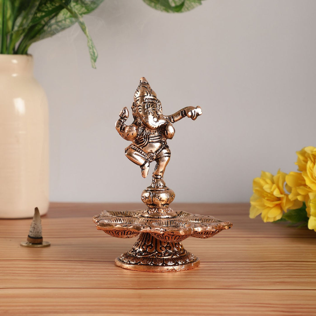 Handmade Dancing Lord Ganesha Metal Oil Lamp / Diya