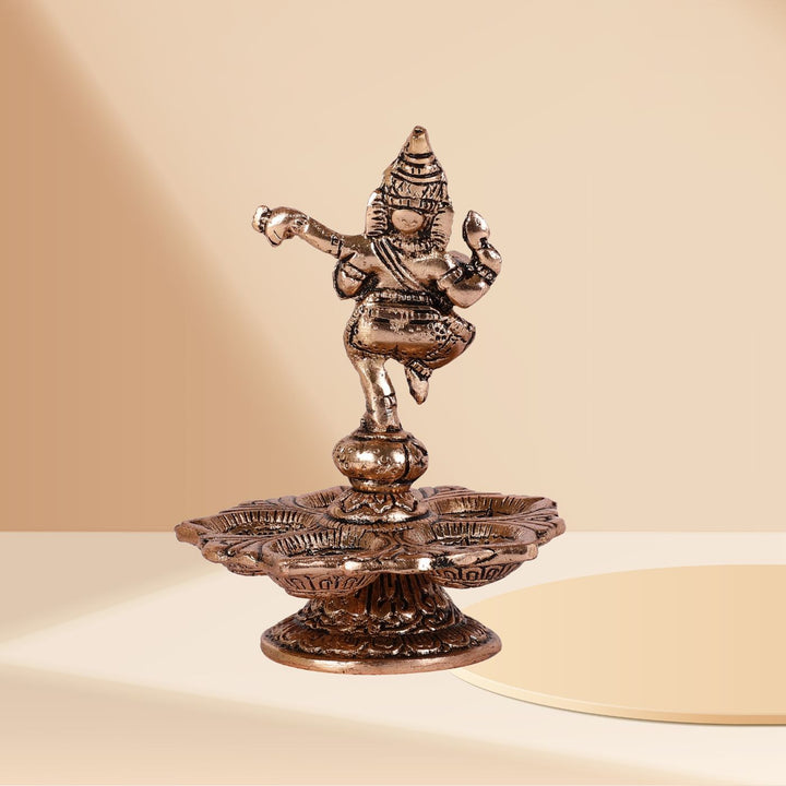 Handmade Dancing Lord Ganesha Metal Oil Lamp / Diya