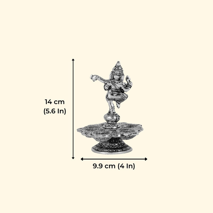 Handmade Dancing Lord Ganesha Metal Oil Lamp / Diya